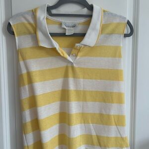 Sleeveless Polo Tank Top - Yellow & White Stripes- Runs Small